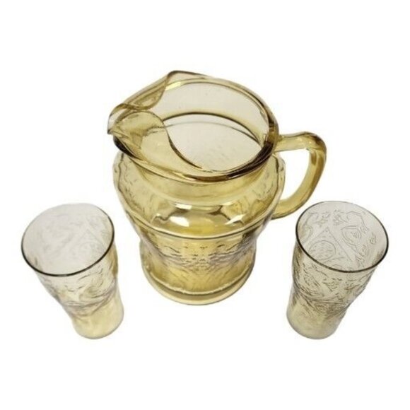 1930s Federal Glass Madrid Amber Depression Glass 80oz Pitcher & Glasses Set - Picture 2 of 16